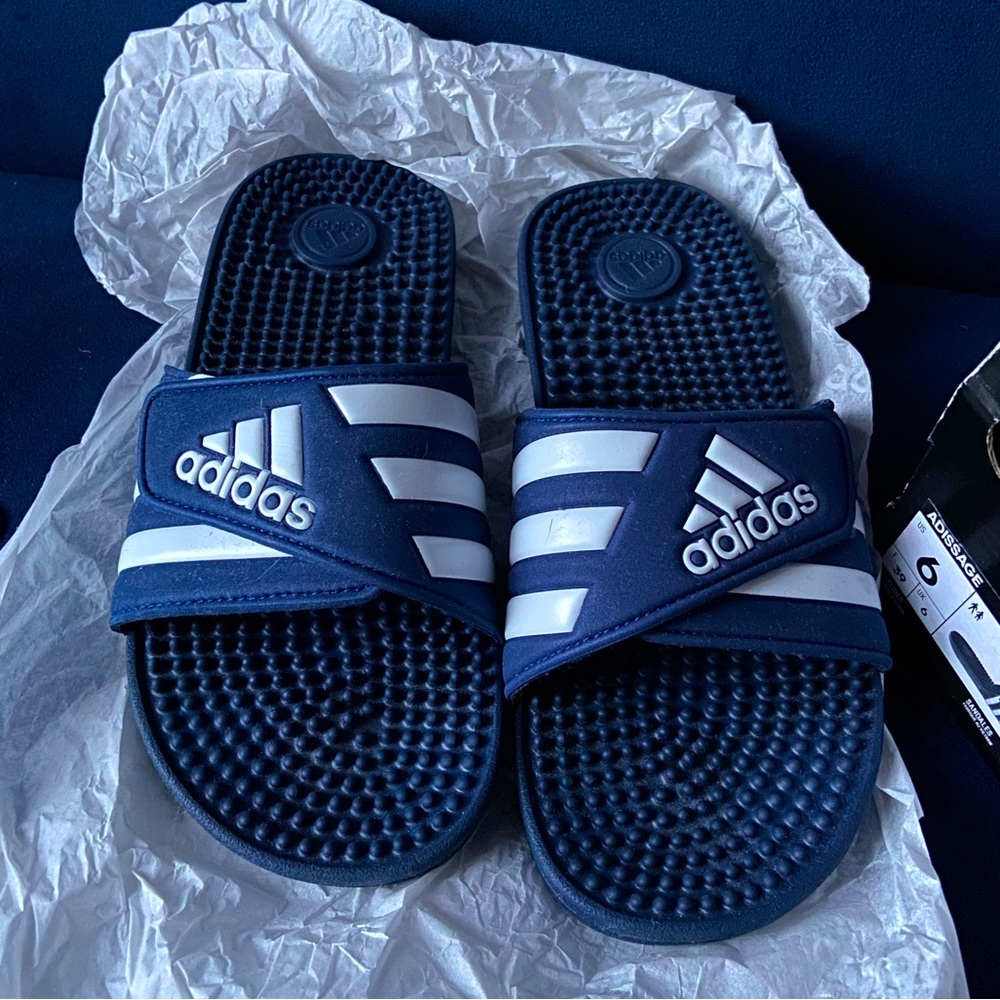 W6 Blue Adidas Slides NEW